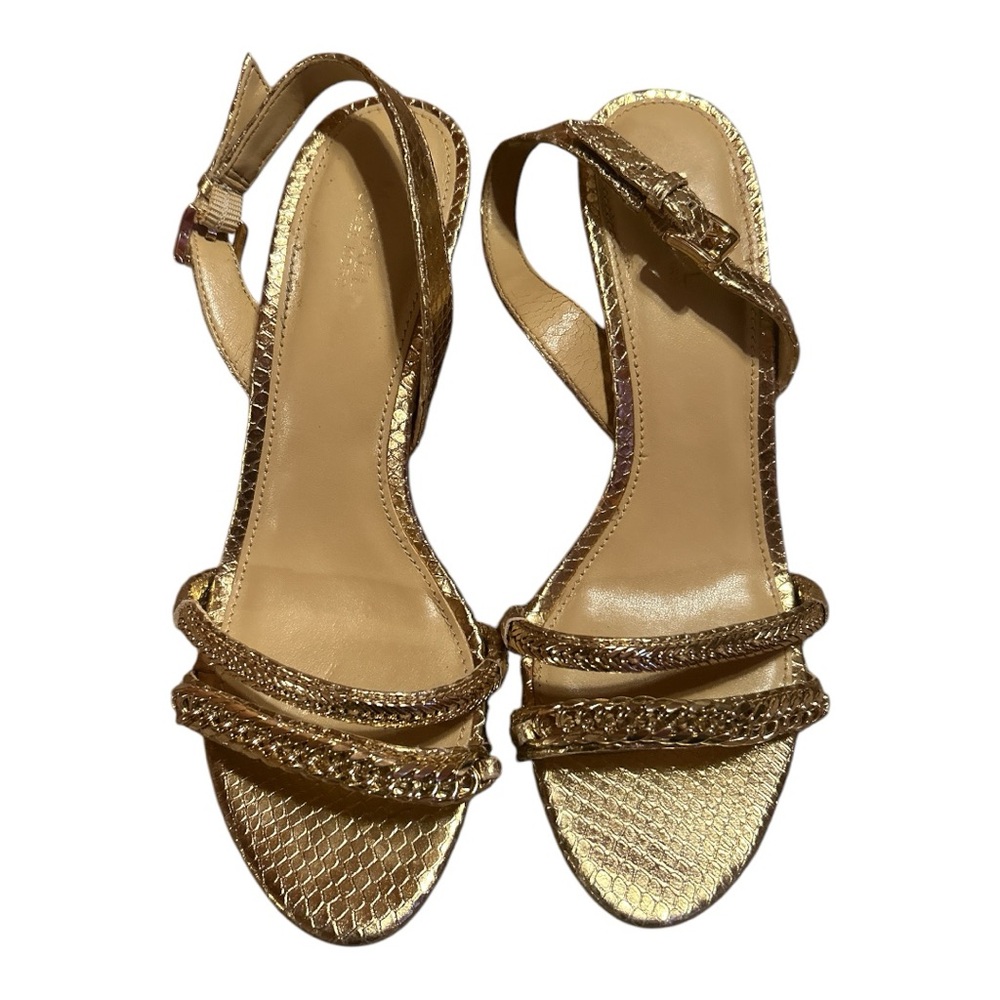 Michael Kors Jackie Gold Chain Snake Skin Sandals Heels Women’s Size 7 - Picture 5 of 5